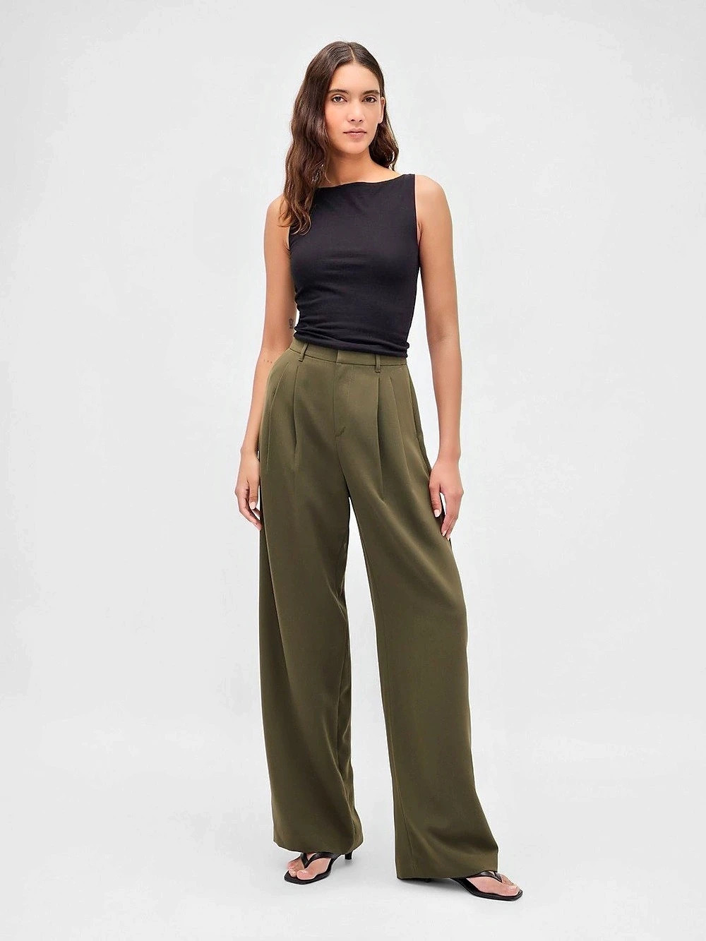 Gap 365 High Rise Pleated Trousers Wide Leg Black Moss Green Size 8